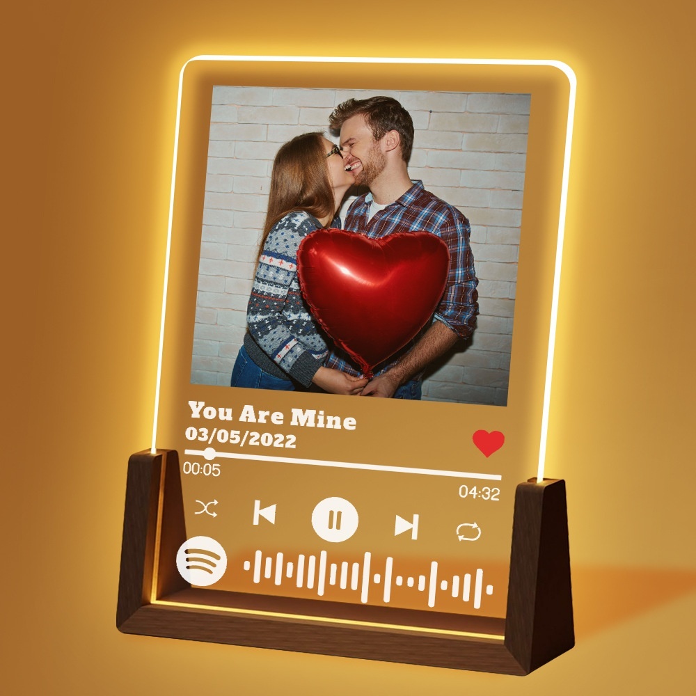 Hot Selling Custom Chinese Beech Walnut Frame Music LED Night Lights Multi-Size Christmas Valentine's Day Gifts Customizable