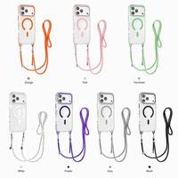 Coque transparente magnétique intégrée antichoc avec sangle bandoulière et grande fenêtre pour appareil photo, anti-jaunissement, pour iPhone 18 17 16 Pro Max