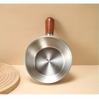 Petite casserole à lait avec poignée en bois de noyer et couvercle en verre, compatible tous feux, pour nouilles instantanées, salades, cuisson et battage des œufs