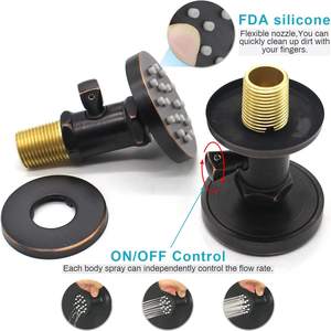 Système <span class=keywords><strong>de</strong></span> <span class=keywords><strong>douche</strong></span> mural en laiton bronze huilé, mitigeur moderne à poignée unique, triple jet (pluie/massage/jet), robinets doseurs, <span class=keywords><strong>barre</strong></span> coulissante - Product Image 3