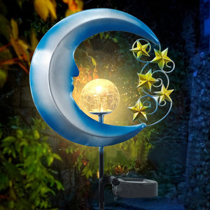 Lampe solaire LED IP65 en forme de lune féerique pour jardin, ornement extérieur créatif en fer ajouré, boule décorative à LED artistique - Product Image 3
