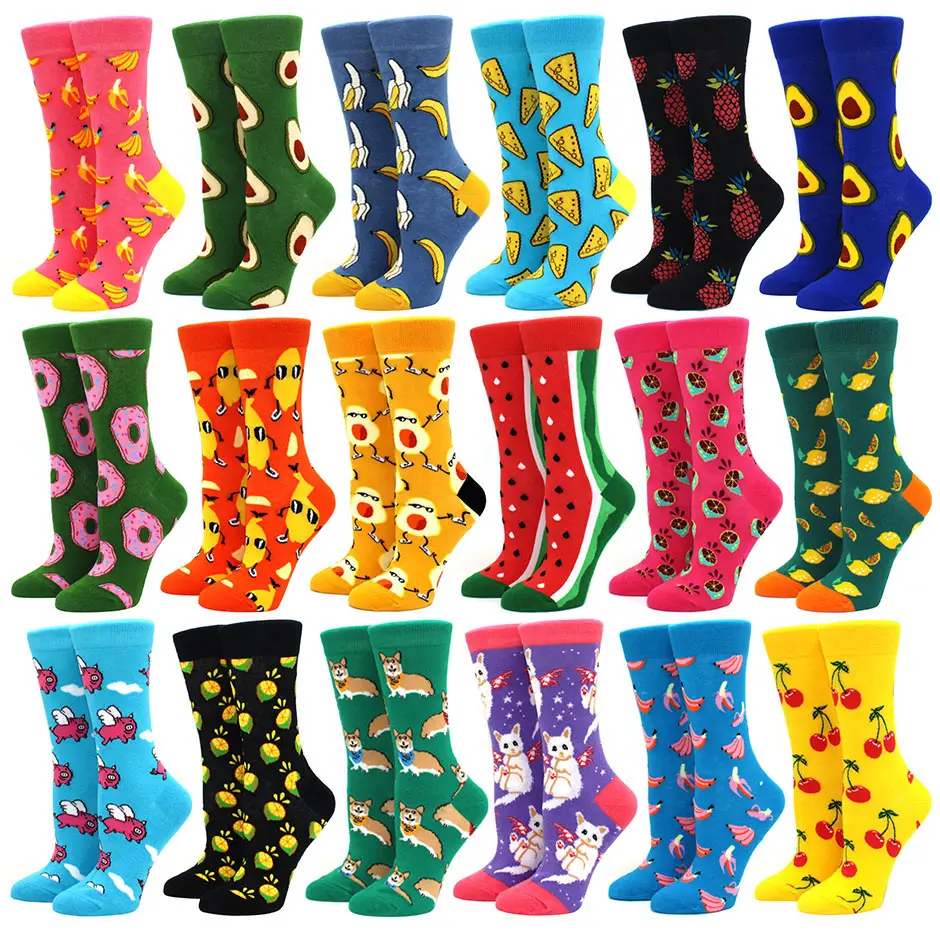 Hot Sale Bunte Damen Baumwolle Crew Socken Lustige Banane Katze Tier frucht Muster Kreative Damen Neuheit Cartoon Socke Für Geschenke