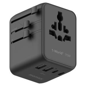 Venta caliente <span class=keywords><strong>MOMAX</strong></span> UA22 1-World2 70W Dual AC Mini GaN Global Travel Toma de carga rápida Adaptador de cargador USB de PC ignífugo - Product Image 1