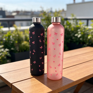 Bottiglie d'acqua in plastica PC da 1000 ml di grande capacità, stampate con un grazioso fiocco <span class=keywords><strong>rosa</strong></span>, adatte per uscire e per il campeggio, per studenti. - Product Image 3