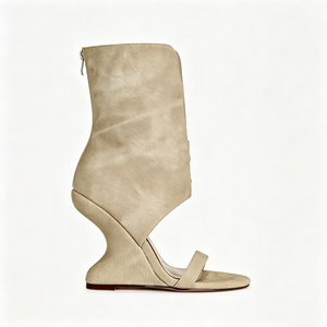 Fabricant de chaussures sur mesure : <span class=keywords><strong>Bottes</strong></span>-sandales à talon compensé sculptural en daim, à bout ouvert, pour usage quotidien - Product Image 1