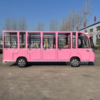 Bus de tourisme électrique rose, 17 places, véhicule de visite fermé avec sièges en cuir pour les excursions de villégiature, les mariages et les événements
