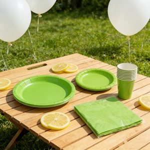 Assiettes de couleur unie DAMAI, vert kiwi, décoration de table d'anniversaire, assiettes en papier jetables, gobelets, serviettes pour fournitures de fête, ensemble de vaisselle - Product Image 1