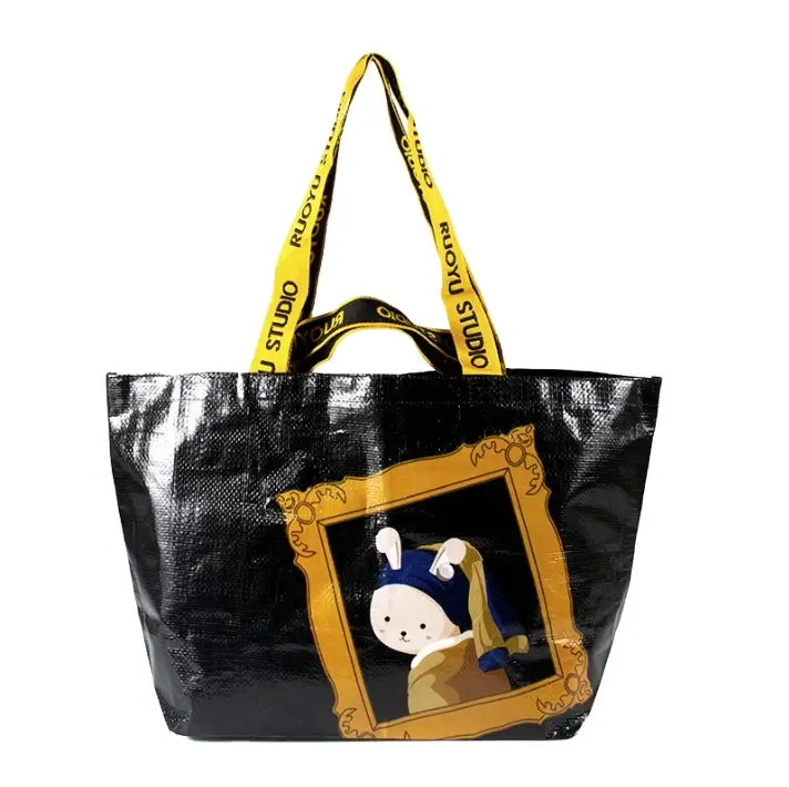 Tas belanja berlapis plastik pp tas tenun modis portabel tahan air komposit cetak warna tas hadiah tebal dengan logo