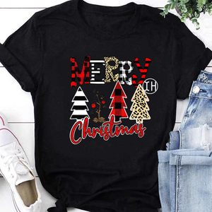 Produttore di abbigliamento donna buon natale camicetta a maniche corte moda alberi di Natale grafica girocollo camicetta top - Product Image 4