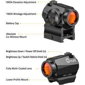 Mira Telescópica CVLIFE 1x20mm con Punto Rojo y Múltiples Retículas, Montaje Picatinny para Uso en Exteriores - Product Image 4