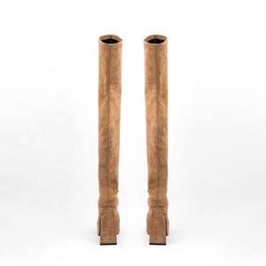 2022 New Flock Upper Long Square Toe Thick High Heel Shoes <b>Boot</b> Leisure Over Knee High Women Stretch <b>Boots</b> Platform Size 45 - Product Image 4