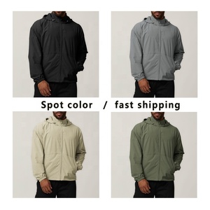 Hombres entrenamiento cremallera completa activo correr antiarrugas protector solar impermeable II lluvia senderismo viaje Golf manga larga chaqueta con capucha - Product Image 4