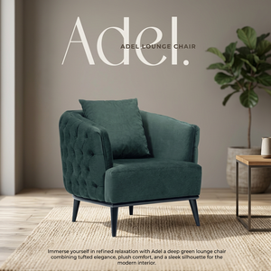 Fauteuil de salon carré capitonné en velours vert, fauteuil d'appoint rembourré avec rembourrage en mousse, accoudoirs rembourrés, pieds en bois pour salon - Product Image 2