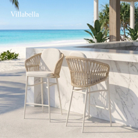 Chaise de bar d'extérieur moderne en aluminium tressé avec cadre en corde, tabouret haut pour bar au bord de la piscine, café sur le toit, salon, bistrot