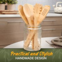 Spatule en bambou 7 pièces 12in 30cm Oem Logo personnalisé ensemble d'ustensiles de cuisine spatule en bois en bois outils de maison et de cuisine accessoires ustensiles