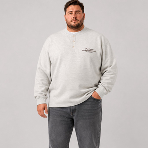 Sweat-shirt Henley en tricot gaufré pour homme, à manches longues, brodé, respirant, streetwear, décontracté, grande taille, surdimensionné - Product Image 1