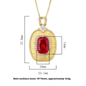 High Quality Eco-friendly Copper 10*14mm Cubic Zirconia Jewelry Square Link Polished Gold Plated Statement Pendant Necklace - Product Image 6