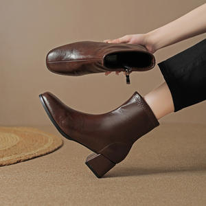 Botas de Nieve Modernas y Versátiles de Media Pantorrilla para Mujer, con Tacones Altos y Gruesos, Cierre Deslizante, Forro de Piel, Otoño Invierno - Product Image 2