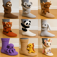 Chaussettes fantaisie en gros, motif animaux en peluche, chaussettes chaudes amusantes, cadeau, chaussettes 3D animaux, chaussettes tricotées à motifs de personnages de dessins animés mignons, broderie