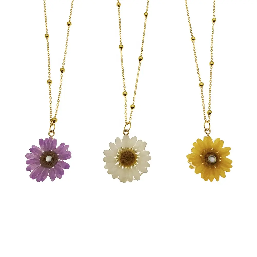 Spring Accessories Real Flower Jewelry Gold Chain Daisy Necklace Gift For Her