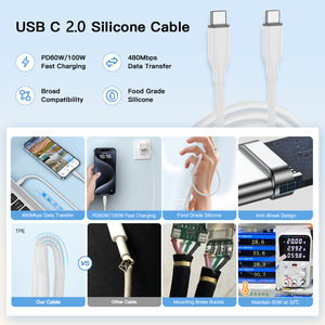 Uniean nhà máy bán buôn Silicone <span class=keywords><strong>USB</strong></span> C2.0 loại C 60 Wát nhanh chóng sạc cáp Silicone Cáp dữ liệu 3A Type-C cáp cho iPhone - Product Image 2