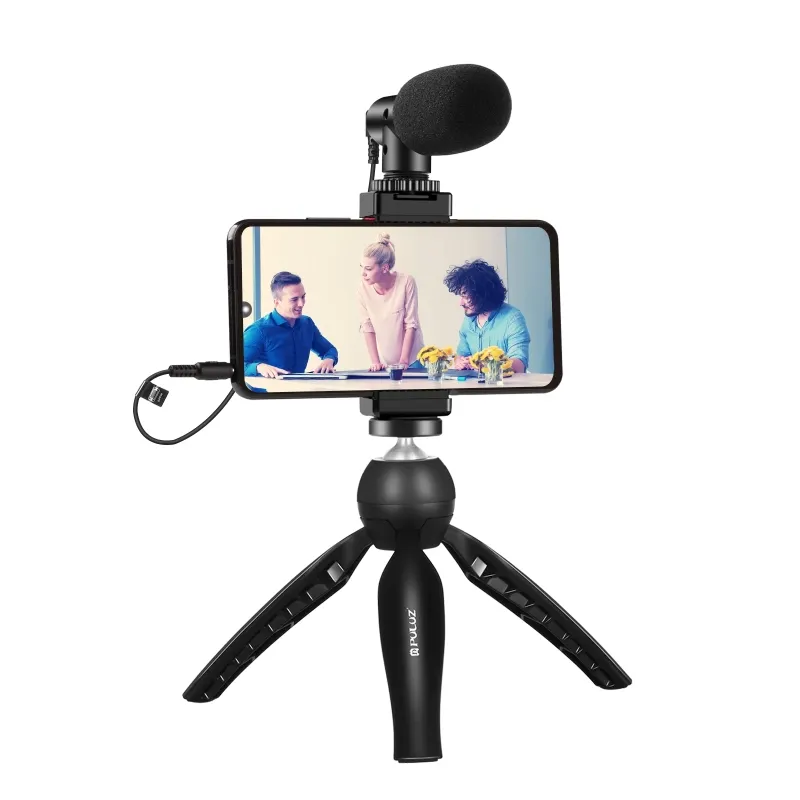 PULUZ Live Broadcast Smartphone Video Vlogger Kits Microphone + Tripod Mount + Phone Clamp Holder