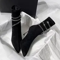 Bottines noires pour femme, style urbain, hiver, à enfiler, doublure en maille, bout pointu, talons fins, pour soirée