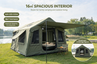 Tente gonflable de 16 m² à deux pièces en coton TC et polyester, zone de couchage et de séjour séparées, installation rapide, tente de luxe pour le glamping
