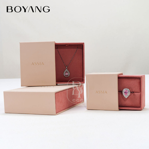 Boyang biểu tượng tùy chỉnh sang trọng màu hồng ngăn kéo trượt da Vòng cổ nhẫn bao bì hộp đồ trang sức - Product Image 3