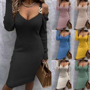 Vestido de punto de talla grande para <span class=keywords><strong>mujer</strong></span>, vestido elegante informal de manga larga para <span class=keywords><strong>otoño</strong></span> e <span class=keywords><strong>invierno</strong></span>, <span class=keywords><strong>2022</strong></span> - Product Image 5