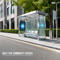 Abri de bus en acier galvanisé prêt à être expédié, design moderne avec écran d'information numérique pour les projets de transport public.