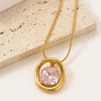 Ensemble de bijoux en acier inoxydable 316L doré avec zircone cubique taille coussin, serti clos rose organique, comprenant collier, bracelet, boucles d'oreilles et bague, pour femme, personnalisable OEM