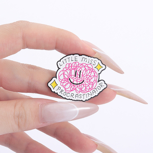 Little Miss Procrastinator Enamel Pin lucu otak pikir bros perhiasan hadiah untuk teman grosir grosir - Product Image 4
