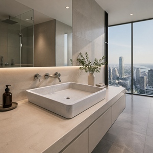 อ่างล้างมือแบบติดผนังหินธรรมชาติหรูหราจาก Poulars Wholesale รุ่น Anna Beige Marble Stone Basin - Product Image 6