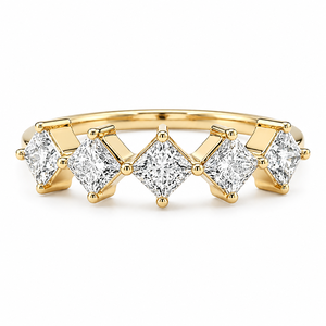 Anello Sottile con Cinque Pietre di Zirconia Cubica a Taglio Principessa per Donne, Gioiello Minimalista da Indossare Ogni Giorno - Product Image 1