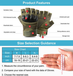Gants d'extérieur d'usine à doigts complets, respirants, résistants à l'usure et anti-coupure, gants tactiques à demi-doigts pour la randonnée et le camping - Product Image 3