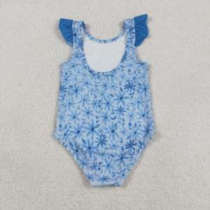 SR3192 rts Combinaison pour bébé fille, motif nœuds bleus, manches volantes, style bulle, vente en gros - Product Image 4