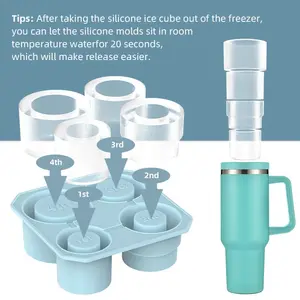 Lớn Silicone Rỗng Xi lanh Tumbler Ice lưới khuôn Ice Maker Silicone Ice Cube Khay cho stanleys cup Tumbler