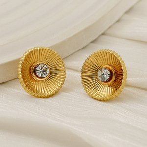Zogxin Stud Earrings Gold Zircon Round Flower Shape Geometric Party Jewelry - Product Image 2