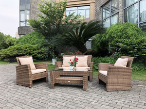 الروطان مع طاولة قهوة زجاجية _ بني ، لوفيزيت ، وسائد ، ألوان وأنماط مخصصة للفناء - Product Image 2