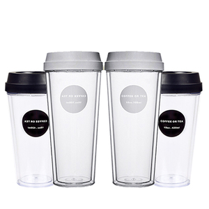 Clear Double Wall Plastic Tumbler Bubble Tea Reusable Cups Plastic Coffee Mugs Water Tumbler With Lid And Straw