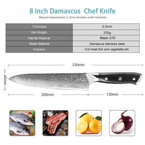 Xyj — ensemble de couteaux de cuisine damas, avec manche noir G10, Chef Santoku, tranchage du pain, Kiritsuke Nakiri, désosser le Steak, vente en gros - Product Image 2