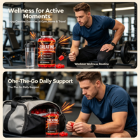 SYC BIO Créatine Monohydrate Gummies Complément Quotidien pour le Bien-être Musculaire 60 Comprimés Fraise 1250mg OEM Marque Privée ODM
