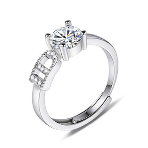 Letter <b>Ring</b> With Zircon Inlay Adjustable <b>Opening</b> Women's Jewelry Gift - Product Image 4