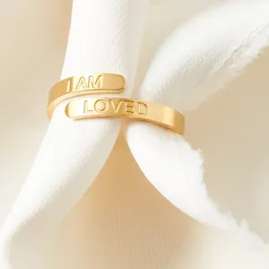 Dainty Affirmation Jewelry Ring Custom Engraved Message Ring For Women Stainless Steel Gold Silver Rose Gold Adjustable Rings