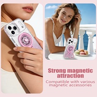 Funda Magnética Transparente de Lujo Antiamarilleo con Purpurina para iPhone 17 16 15 Pro Max, Carcasa Rígida de PC con Soporte Giratorio y Cubierta Trasera Móvil