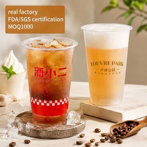 Vaso Desechable de Plástico PP de 16oz y 90mm de Boca, con Logotipo Personalizado, Antiderrames, de Un Solo Uso, para Bebidas, para Alojamientos y Hostales - Product Image 1