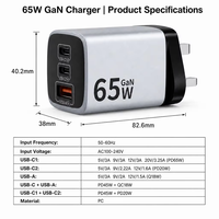 Chargeur de téléphone rapide 65W GaN PD QC3.0 2C1A, adaptateur secteur de voyage pour ordinateur portable, tablette, appareil photo, écouteurs, UE, États-Unis, Royaume-Uni, vente en gros