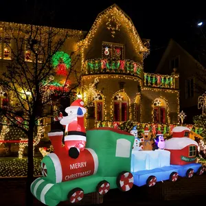 Babbo natale gonfiabile di natale da 9 piedi che guida la decorazione natalizia del treno con luce a LED