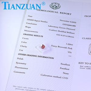 Lab Grown Diamond CVD Cojín Forma Fancy Color Rosa marrón VVS1/VS1 2EX Cuenta de piedras preciosas sueltas con certificado <span class=keywords><strong>GEMID</strong></span> - Product Image 5